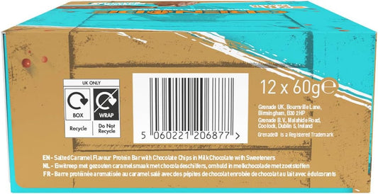 Grenade High Protein, Low Sugar Bar - Chocolate Chip Salted Caramel, 12 x 60 g