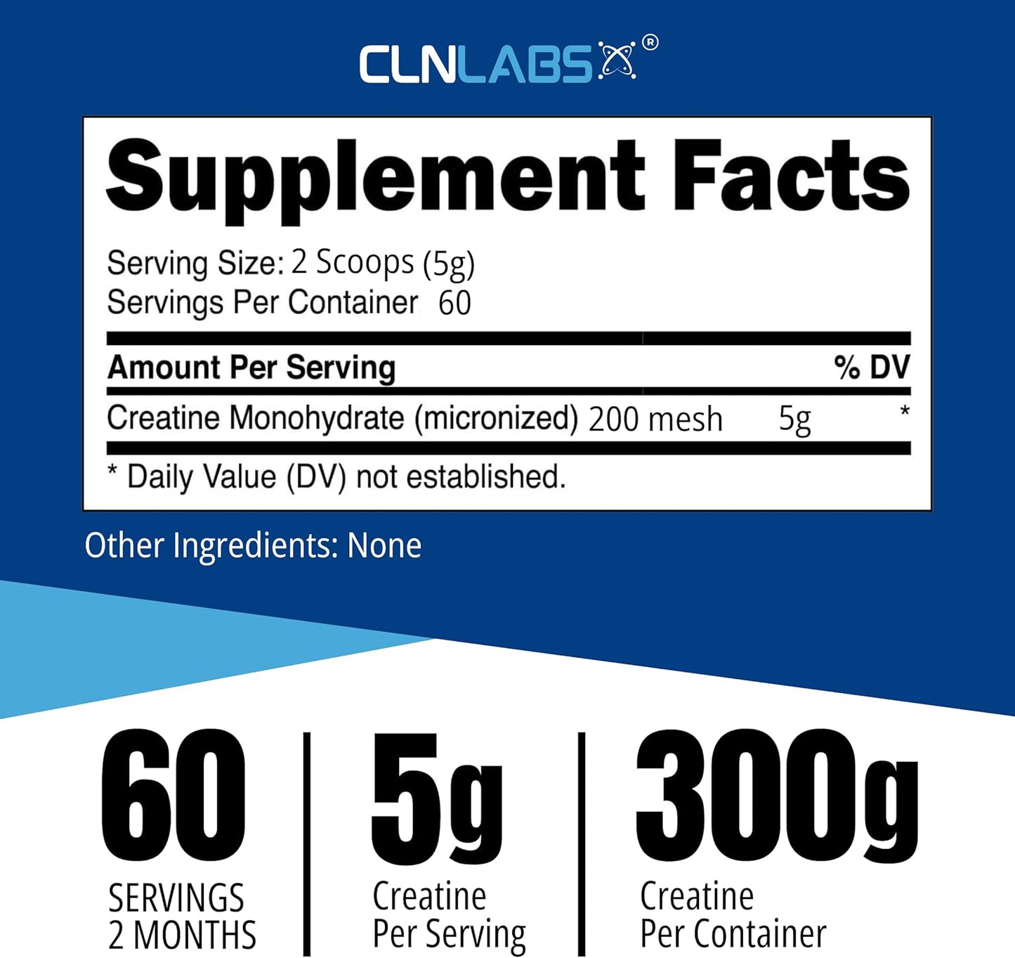 Creatine Monohydrate Powder - 300g (60 x 5g Servings)