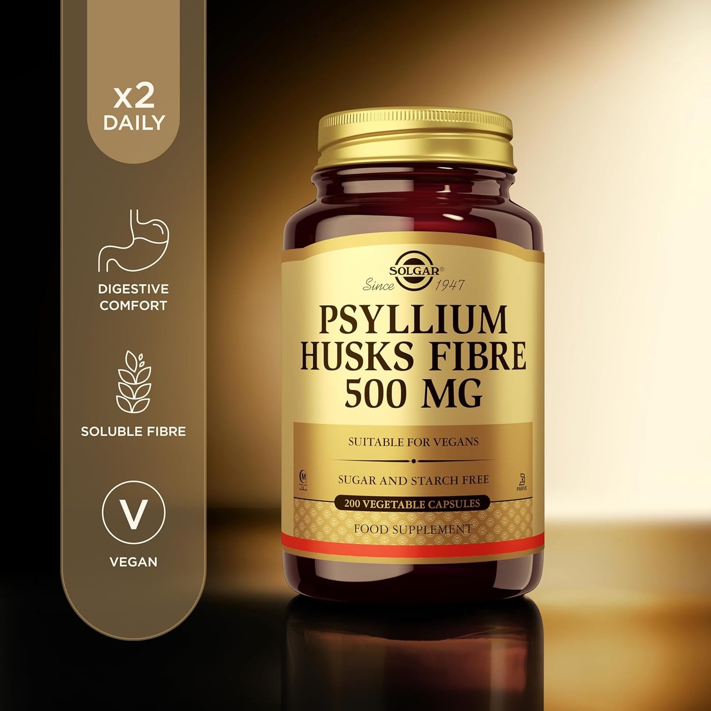 Solgar Psyllium Husks Fibre 500 Mg Vegetable Capsules - Pack Of 200 - High In Soluble Fibre - Vegan