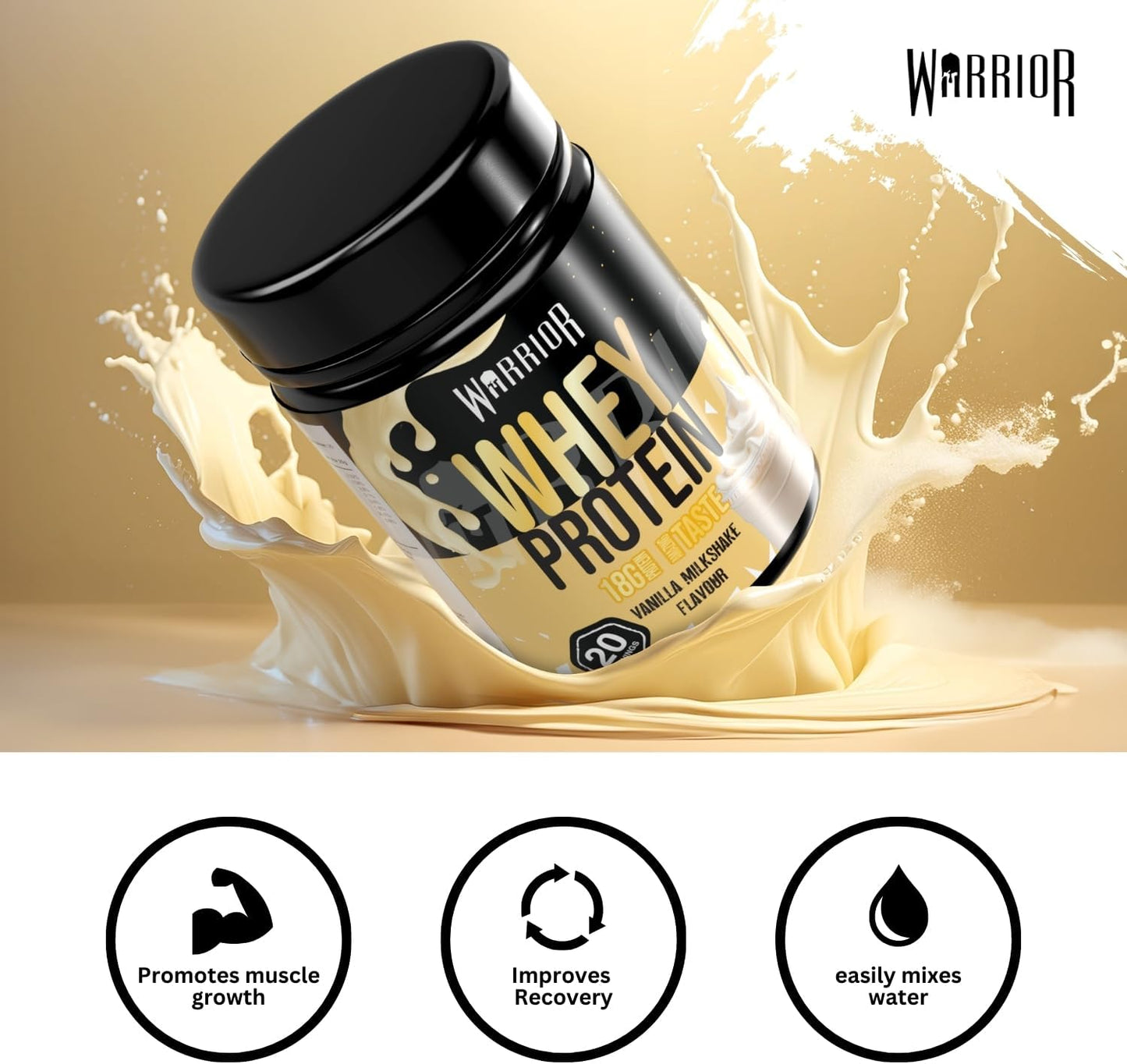 Warrior Whey Protein Powder 500g - Up to 36g* Protein per Shake – Low Sugar - Muscle Growth and Recovery Drink - Amazing Taste - 20 Servings
