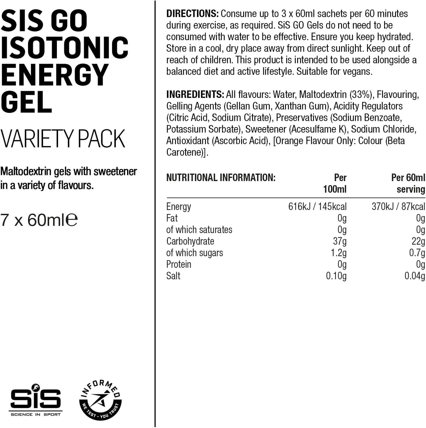 Science In Sport GO Isotonic Energy Gels, Running Gels with 22g Carbohydrates 60ml Per Serving (7 Pack)