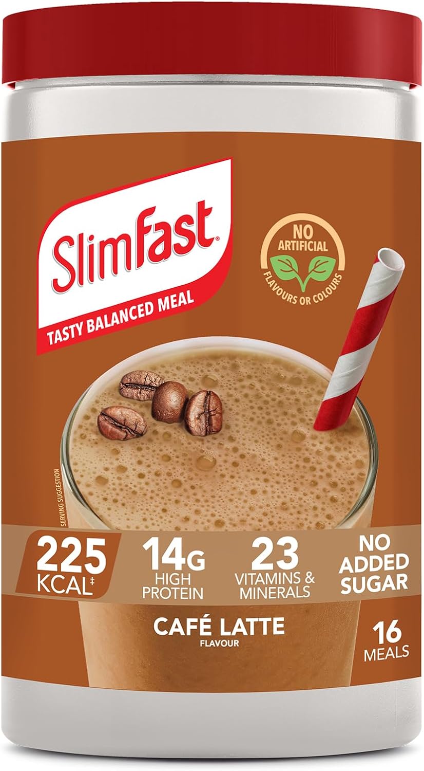 SlimFast Meal Replacement Shake for Weight Loss & Balanced Diet, Vitamins and Minerals, Low Calorie, High Protein, Café Latte Flavour, 16 servings, 584 g
