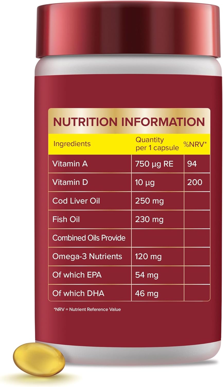 Seven Seas Cod Liver Oil One-A-Day Omega-3 Fish Oil and Vitamin D, 120 Capsules, 4 Months Supply