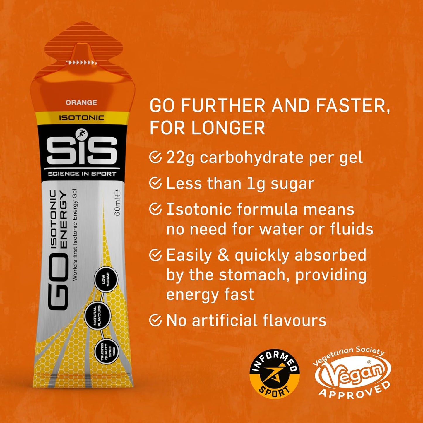 Science In Sport GO Isotonic Energy Gels, Running Gels with 22g Carbohydrates 60ml Per Serving (7 Pack)
