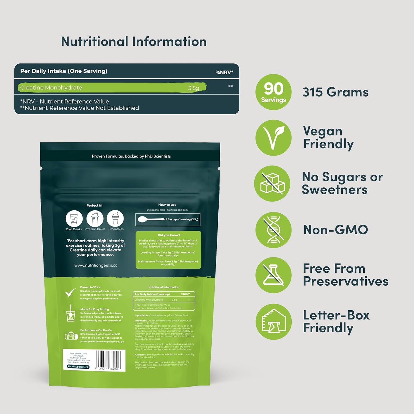 Pure Creatine Monohydrate Powder – 315g