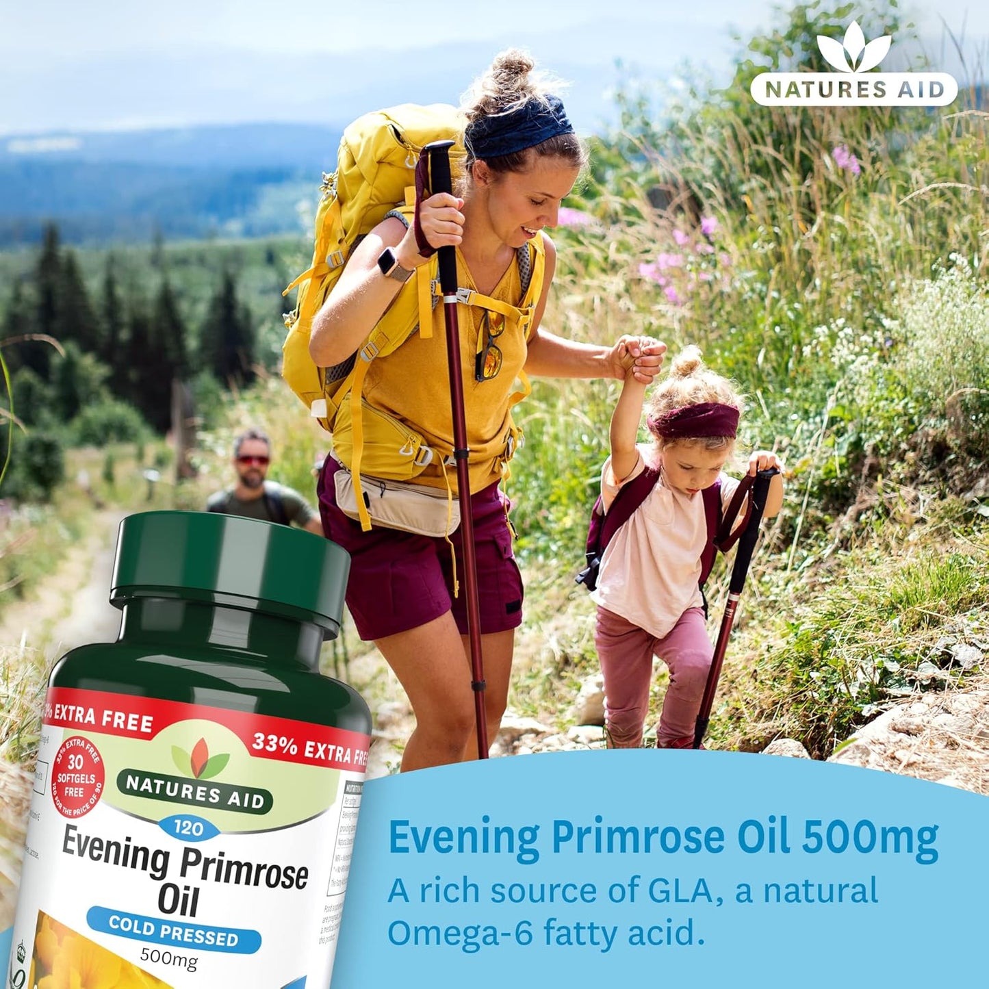 Natures Aid Evening Primrose Oil 500mg – Cold Pressed Omega-6 GLA – Supports Hormonal Balance, Skin Health & Anti-Inflammatory Function – Non-GMO, Gluten-Free – 120 Softgels