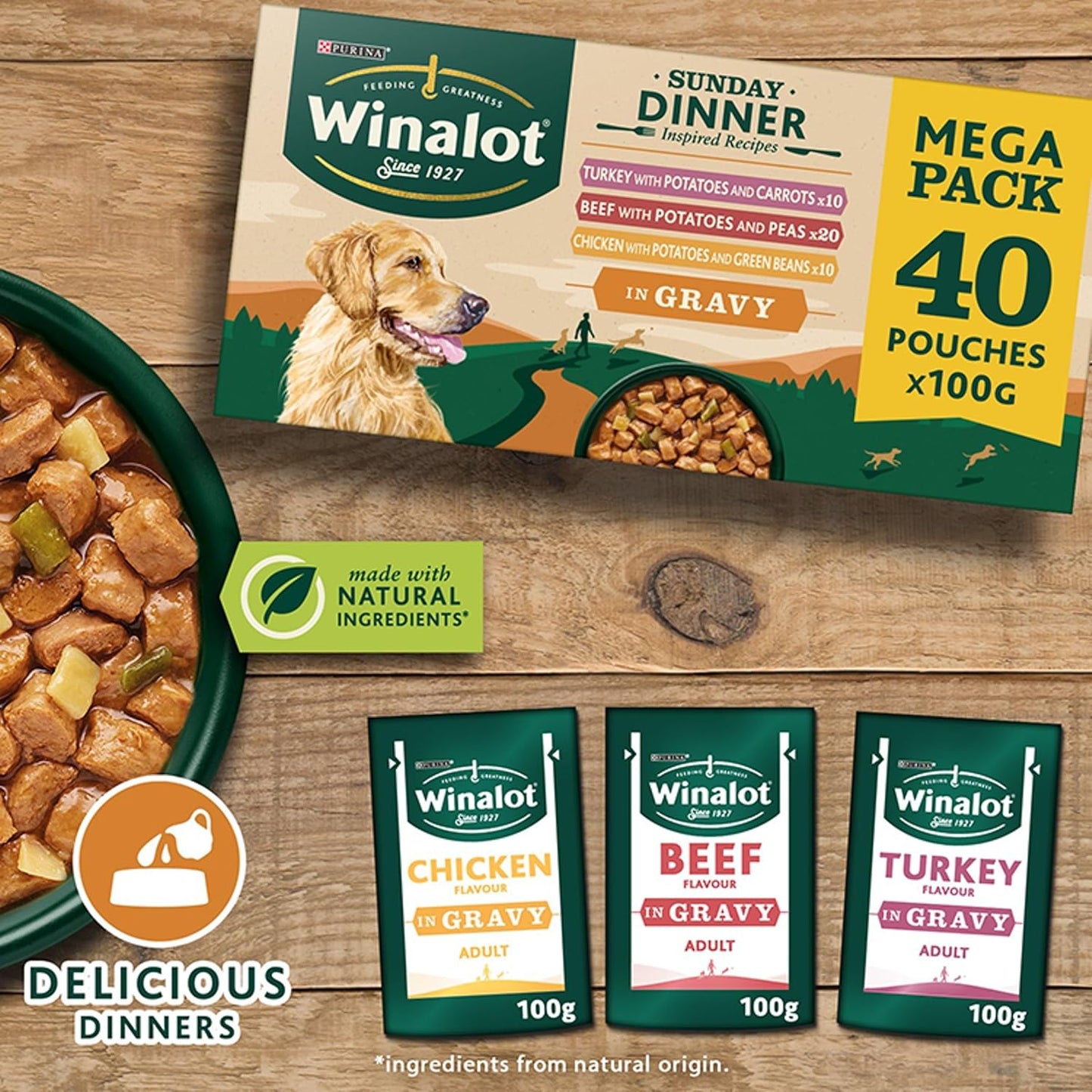 WINALOT Sunday Dinner Mixed in Gravy Wet Dog Food 40x100g