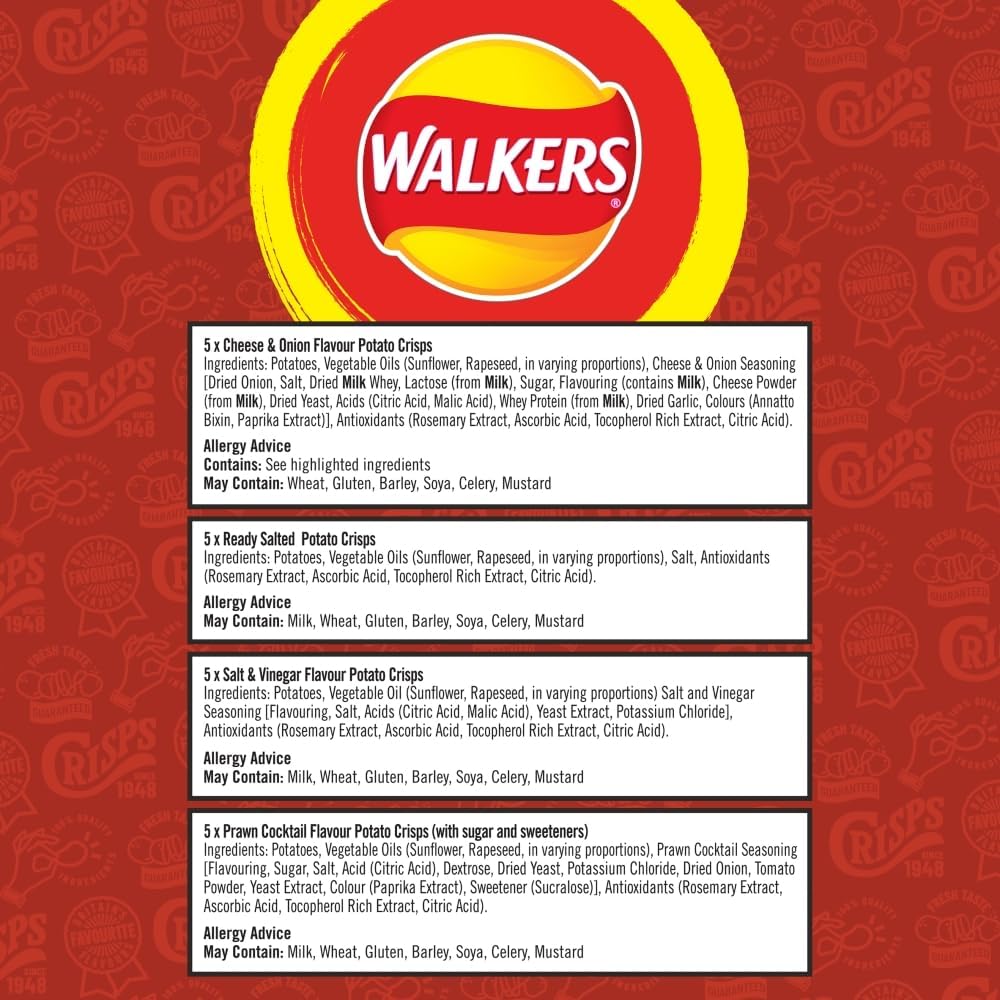 Walkers Classic Variety Multipack Crisps Box 20x25 g