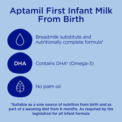 Aptamil 1 First Baby Milk Formula Starter Pack Ready to Use Liquid, from Birth, 6x70 ml