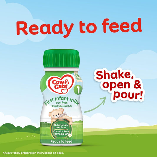 Cow & Gate 1 First Infant Baby Milk Ready to Use Liquid Formula, from Birth, 200ml (Pack of 12)