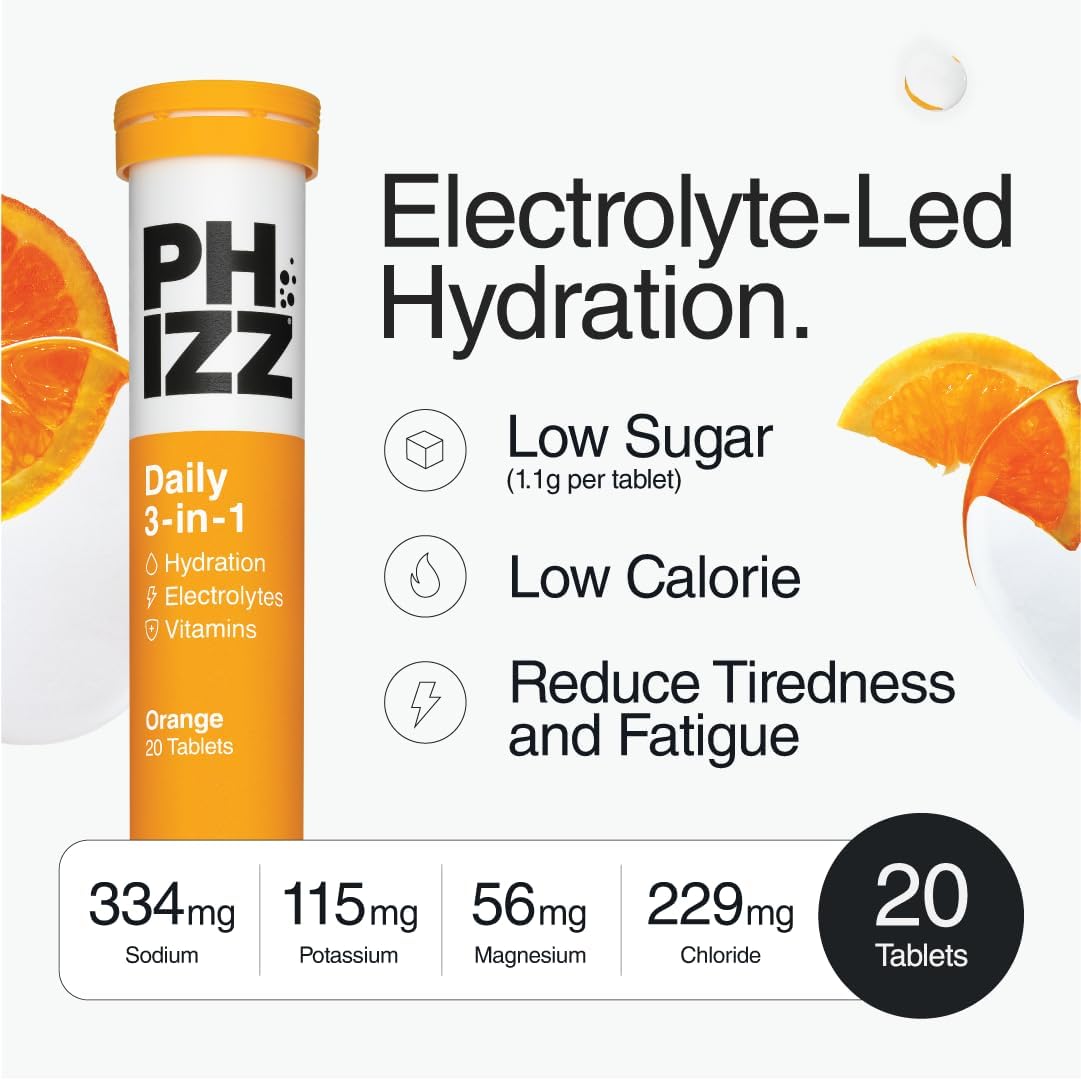 Phizz Electrolytes, Multivitamin & Hydration Tablets - 20 Effervescent Orange, 20 Tablets)