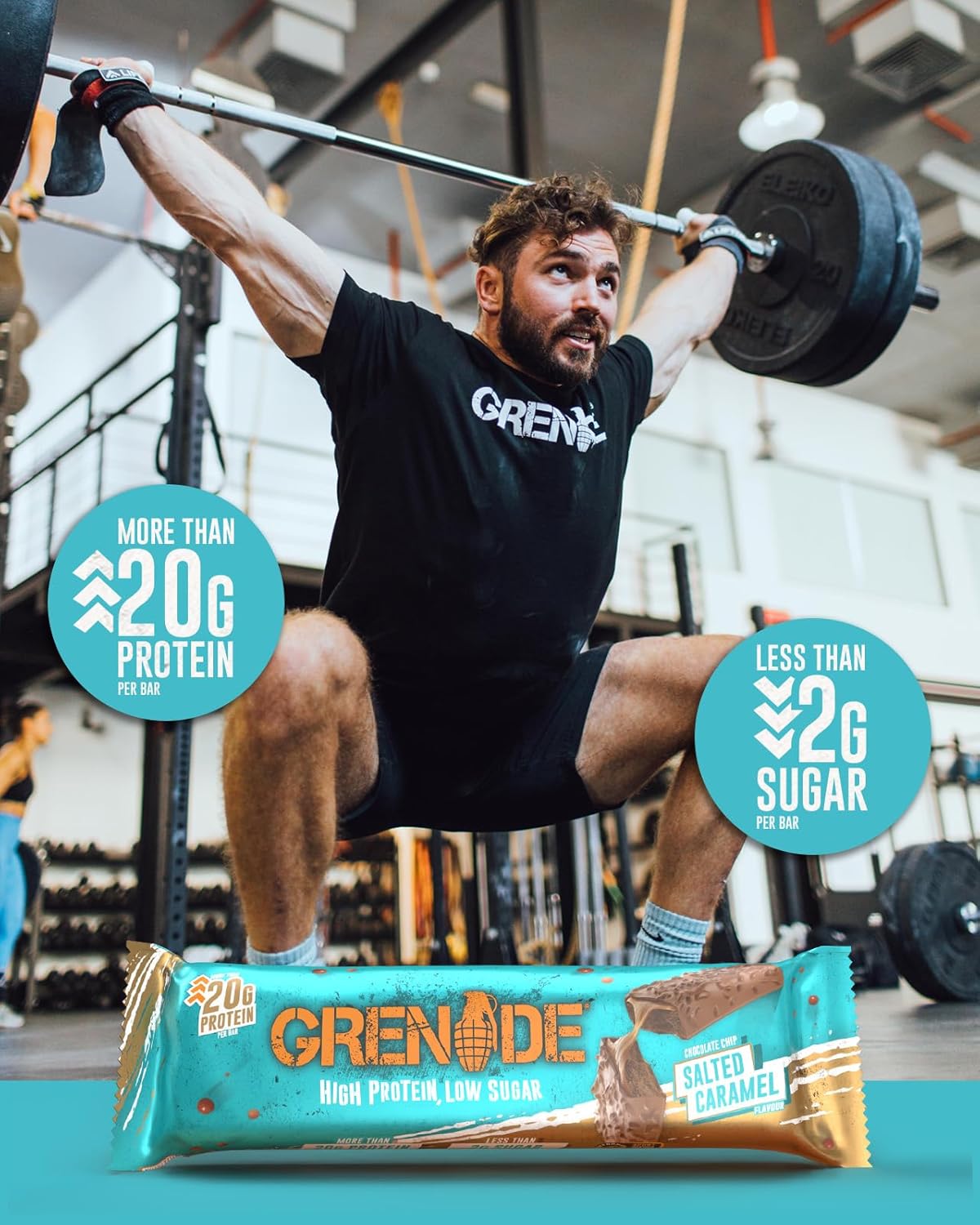 Grenade High Protein, Low Sugar Bar - Chocolate Chip Salted Caramel, 12 x 60 g