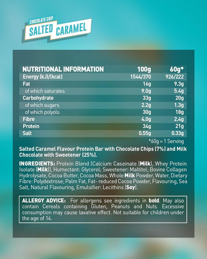 Grenade High Protein, Low Sugar Bar - Chocolate Chip Salted Caramel, 12 x 60 g