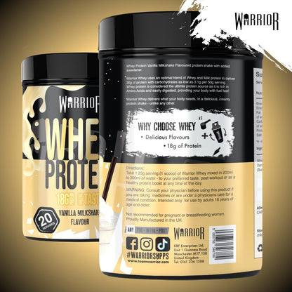 Warrior Whey Protein Powder 500g - Up to 36g* Protein per Shake – Low Sugar - Muscle Growth and Recovery Drink - Amazing Taste - 20 Servings