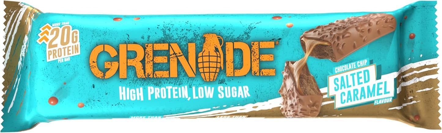 Grenade High Protein, Low Sugar Bar - Chocolate Chip Salted Caramel, 12 x 60 g