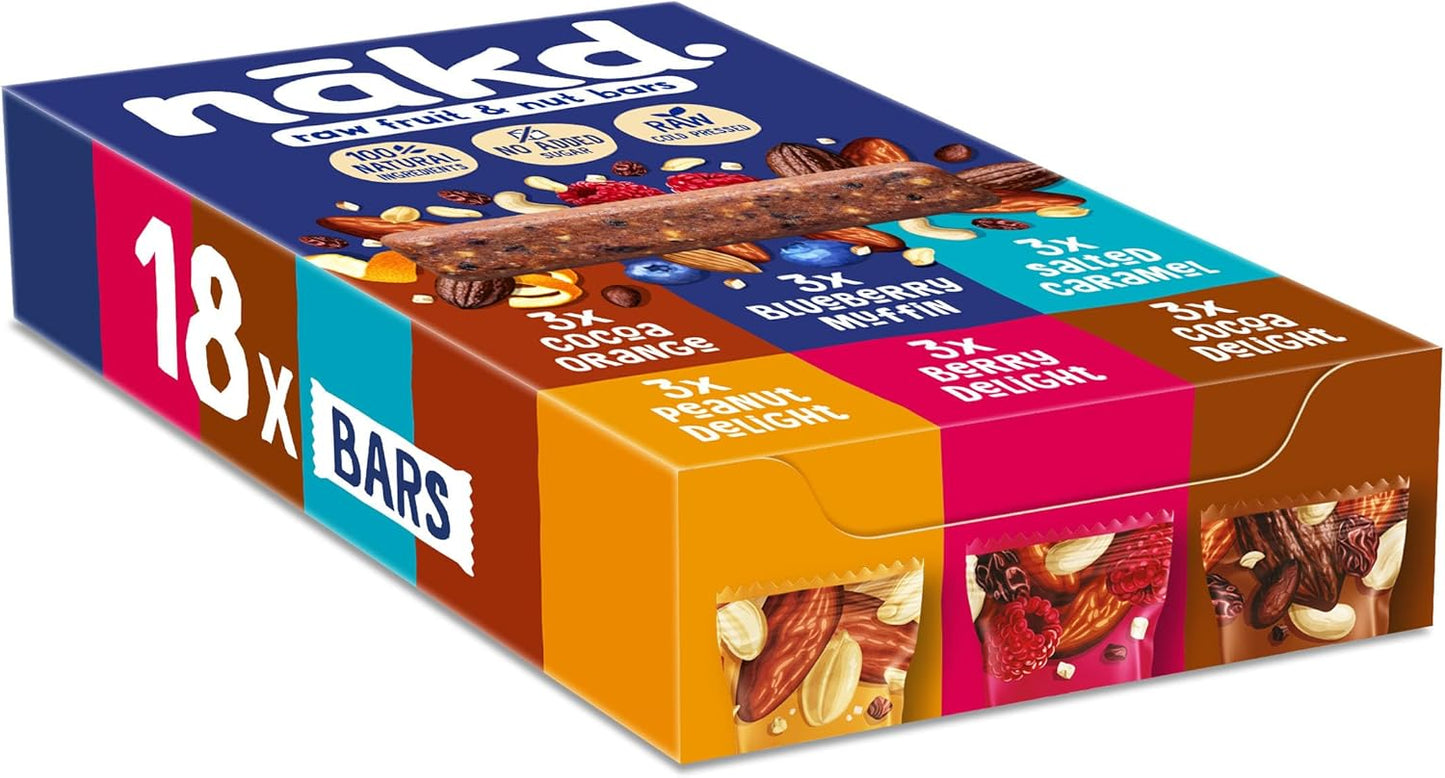 Nakd Fruit & Nut Bar Variety Pack - Vegan - Healthy Snack - Gluten Free - 35g x 18 bars