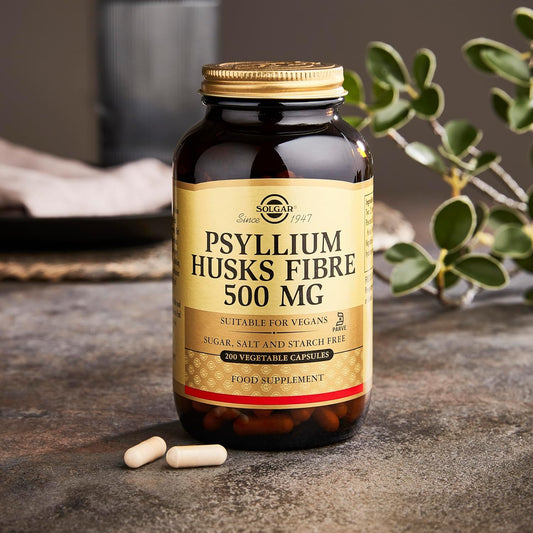 Solgar Psyllium Husks Fibre 500 Mg Vegetable Capsules - Pack Of 200 - High In Soluble Fibre - Vegan