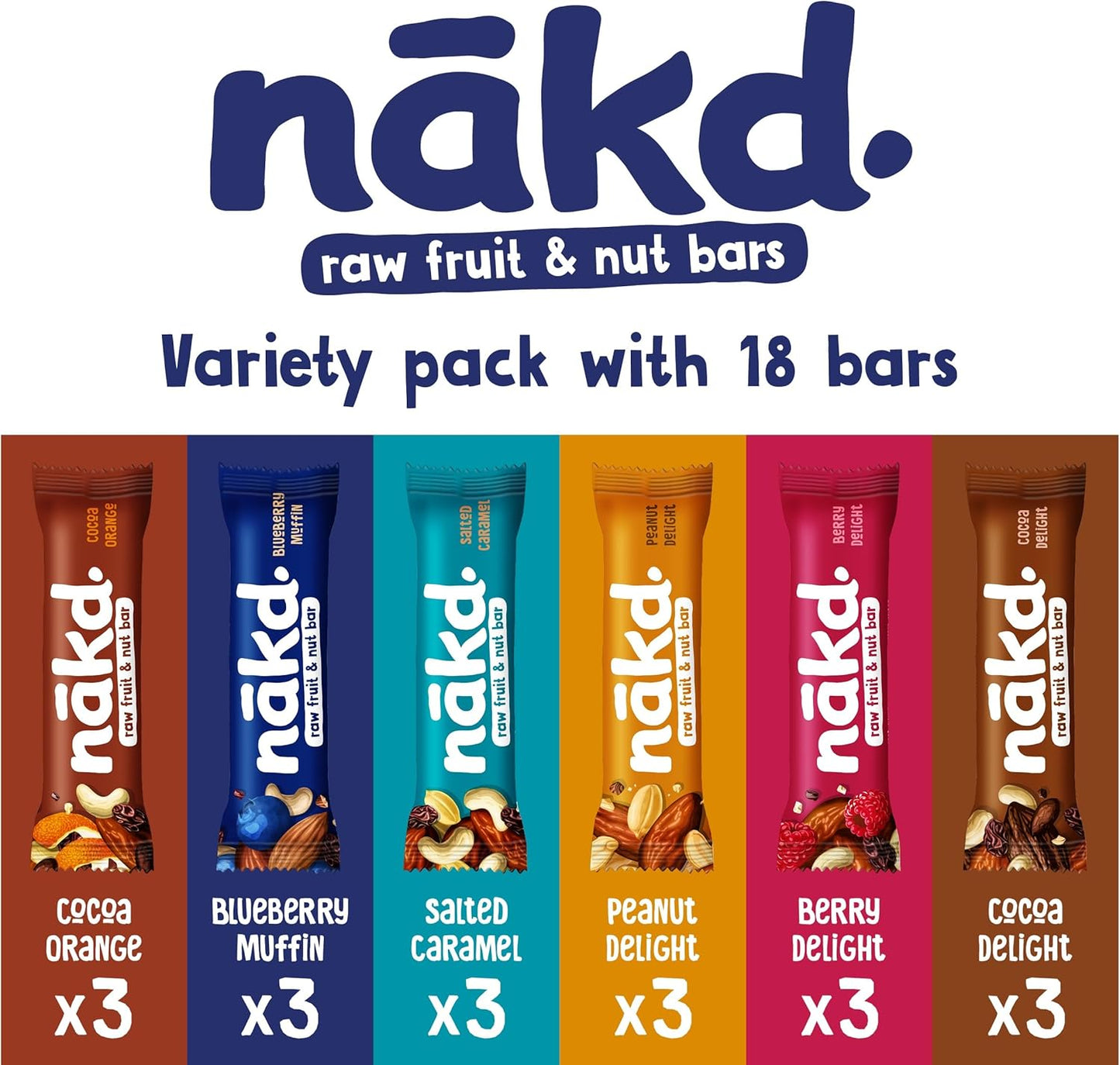 Nakd Fruit & Nut Bar Variety Pack - Vegan - Healthy Snack - Gluten Free - 35g x 18 bars