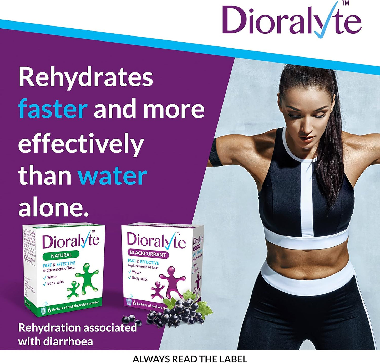Dioralyte - Fast and Effective Supplement Treatment for Reducing Dehydration and Replacing Electrolytes Blackcurrant Flavour - 6 Sachets