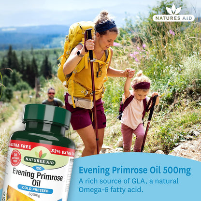 Natures Aid Evening Primrose Oil 500mg – Cold Pressed Omega-6 GLA – Supports Hormonal Balance, Skin Health & Anti-Inflammatory Function – Non-GMO, Gluten-Free – 120 Softgels
