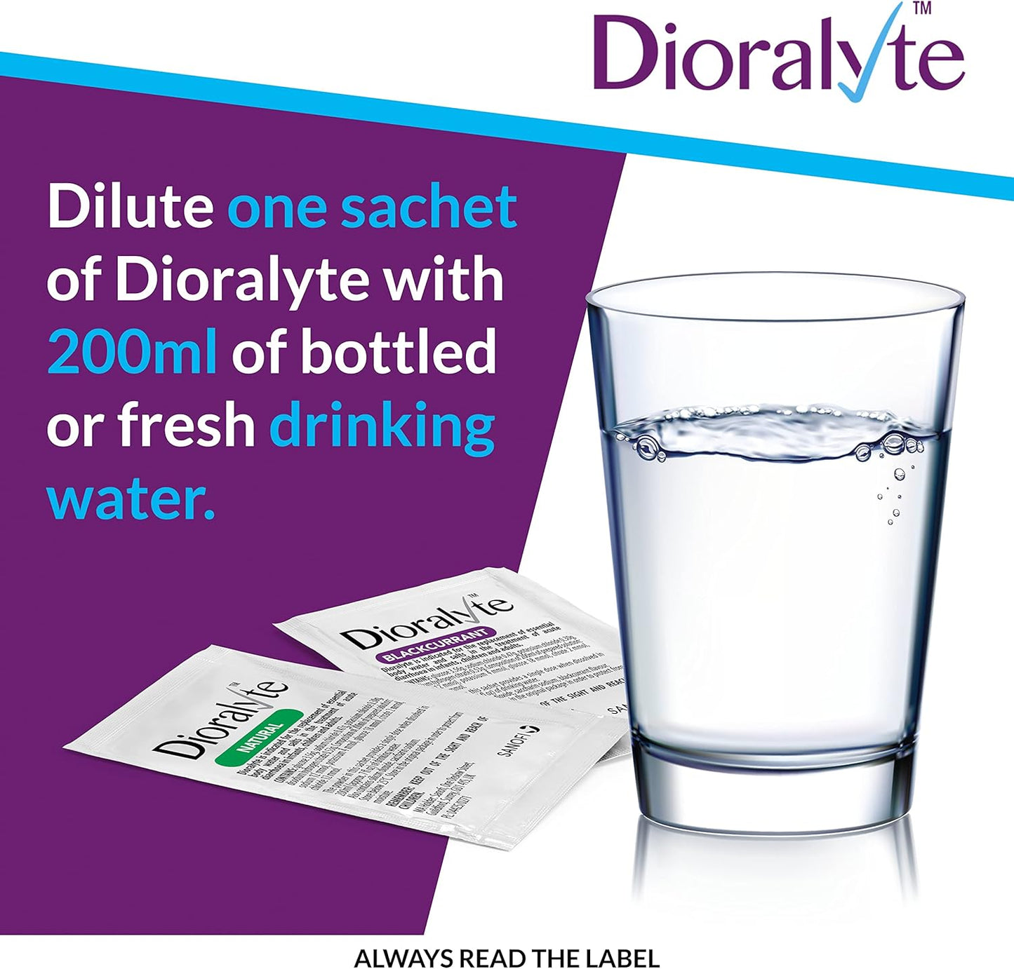 Dioralyte - Fast and Effective Supplement Treatment for Reducing Dehydration and Replacing Electrolytes Blackcurrant Flavour - 6 Sachets