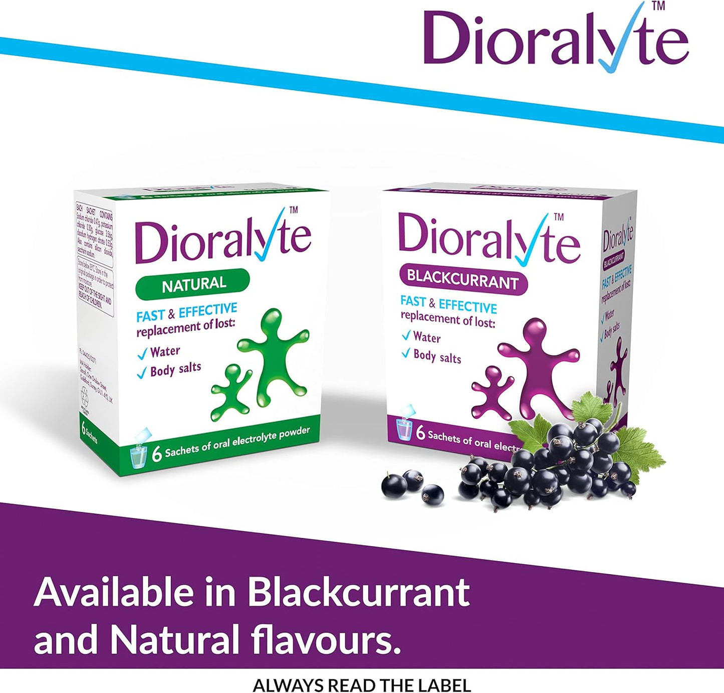 Dioralyte - Fast and Effective Supplement Treatment for Reducing Dehydration and Replacing Electrolytes Blackcurrant Flavour - 6 Sachets