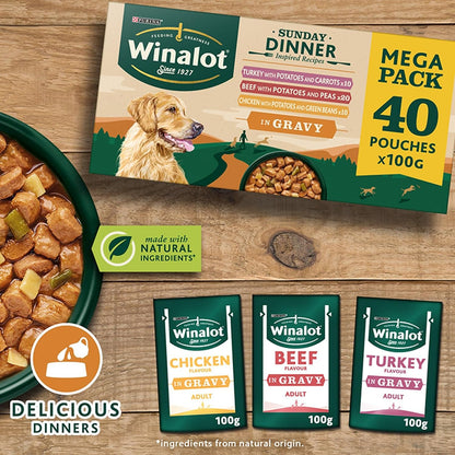 WINALOT Sunday Dinner Mixed in Gravy Wet Dog Food 40x100g