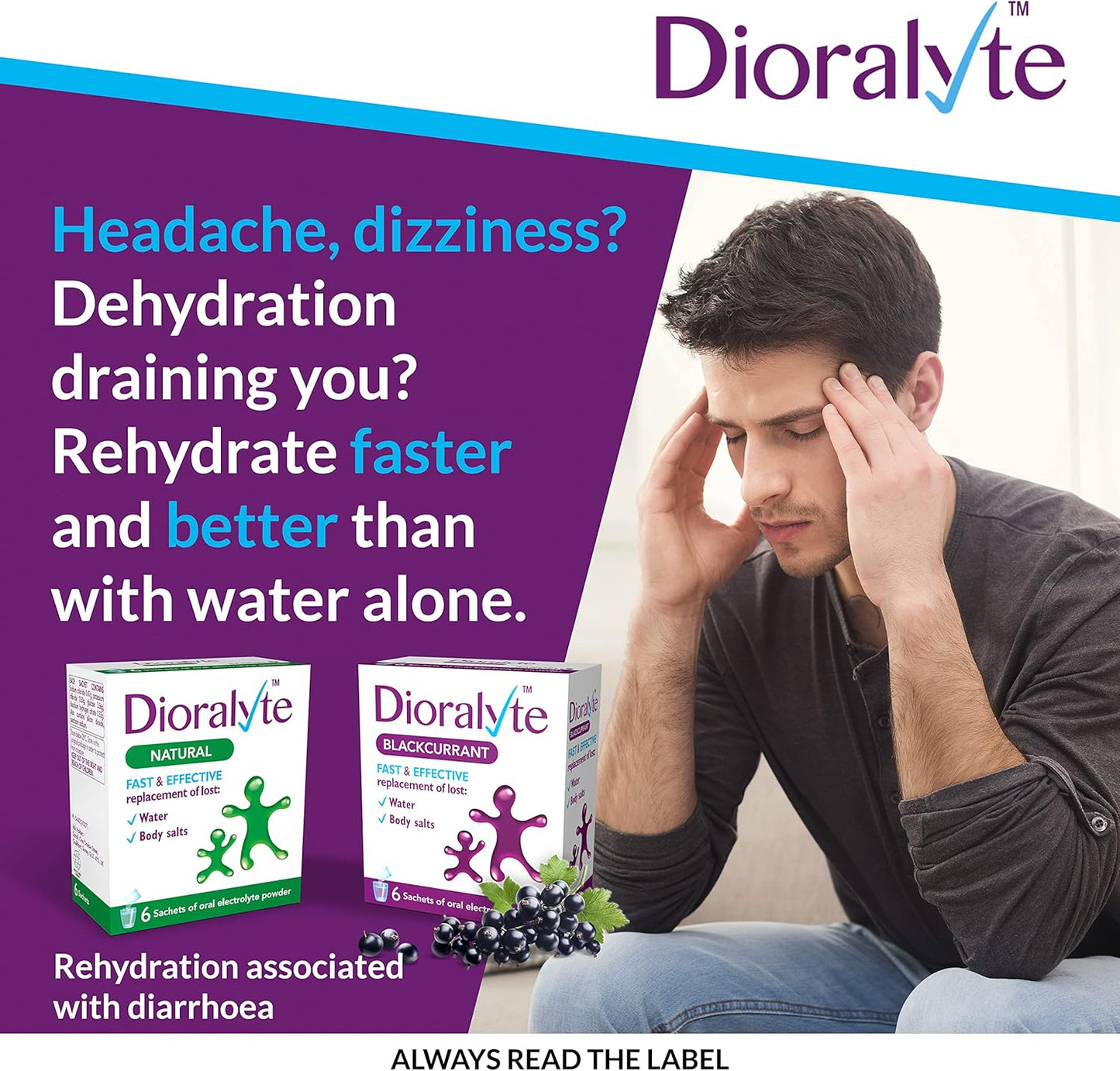 Dioralyte - Fast and Effective Supplement Treatment for Reducing Dehydration and Replacing Electrolytes Blackcurrant Flavour - 6 Sachets