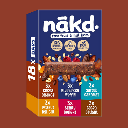 Nakd Fruit & Nut Bar Variety Pack - Vegan - Healthy Snack - Gluten Free - 35g x 18 bars