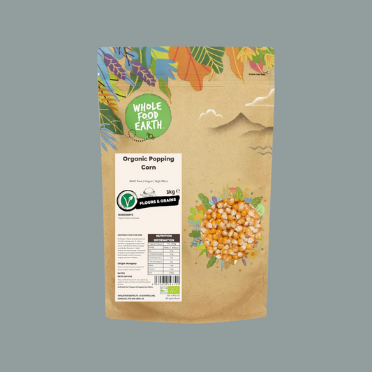 Wholefood Earth Organic Popping Corn – 3kg | GMO Free | Vegan | High Fibre | Certified Organic