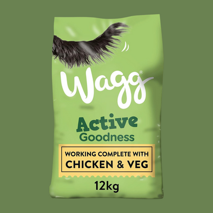 Wagg Active Goodness Complete Dry Adult Dog Food Chicken & Veg 12kg - For All Active Working Dog Breeds