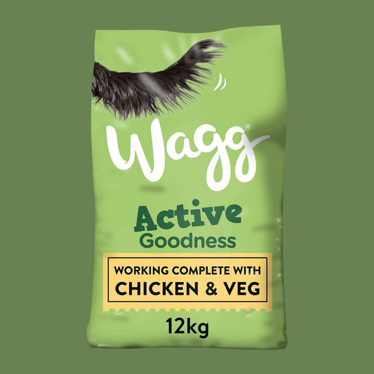 Wagg Active Goodness Complete Dry Adult Dog Food Chicken & Veg 12kg - For All Active Working Dog Breeds