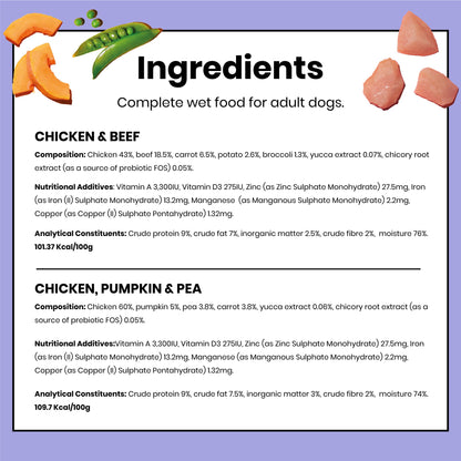 Pooch & Mutt - Variety Pack of Complete Wet Dog Food, Dry Dog Food Topper, 12x375g